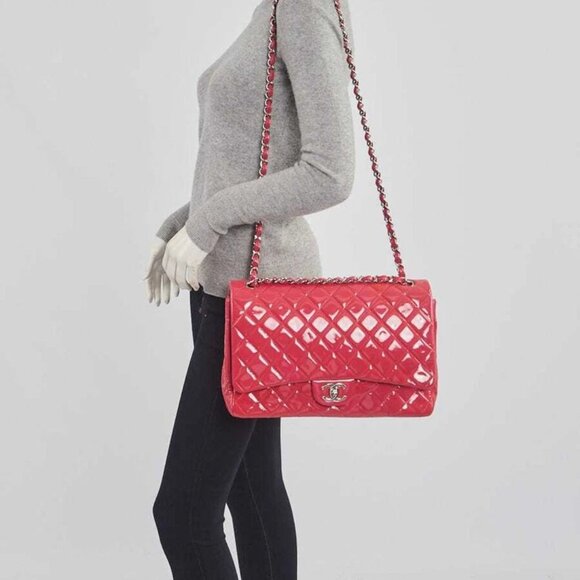 Chanel Pink Quilted Patent Leather Classic Maxi Double Flap Bag - Picture 9 of 12